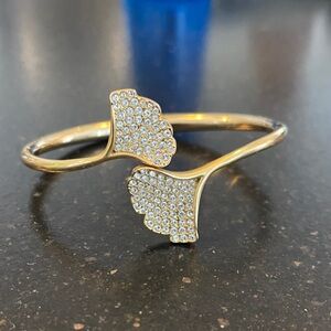 Swarovski Gold Cuff Bracelet with Silver Fig Leaf Accents